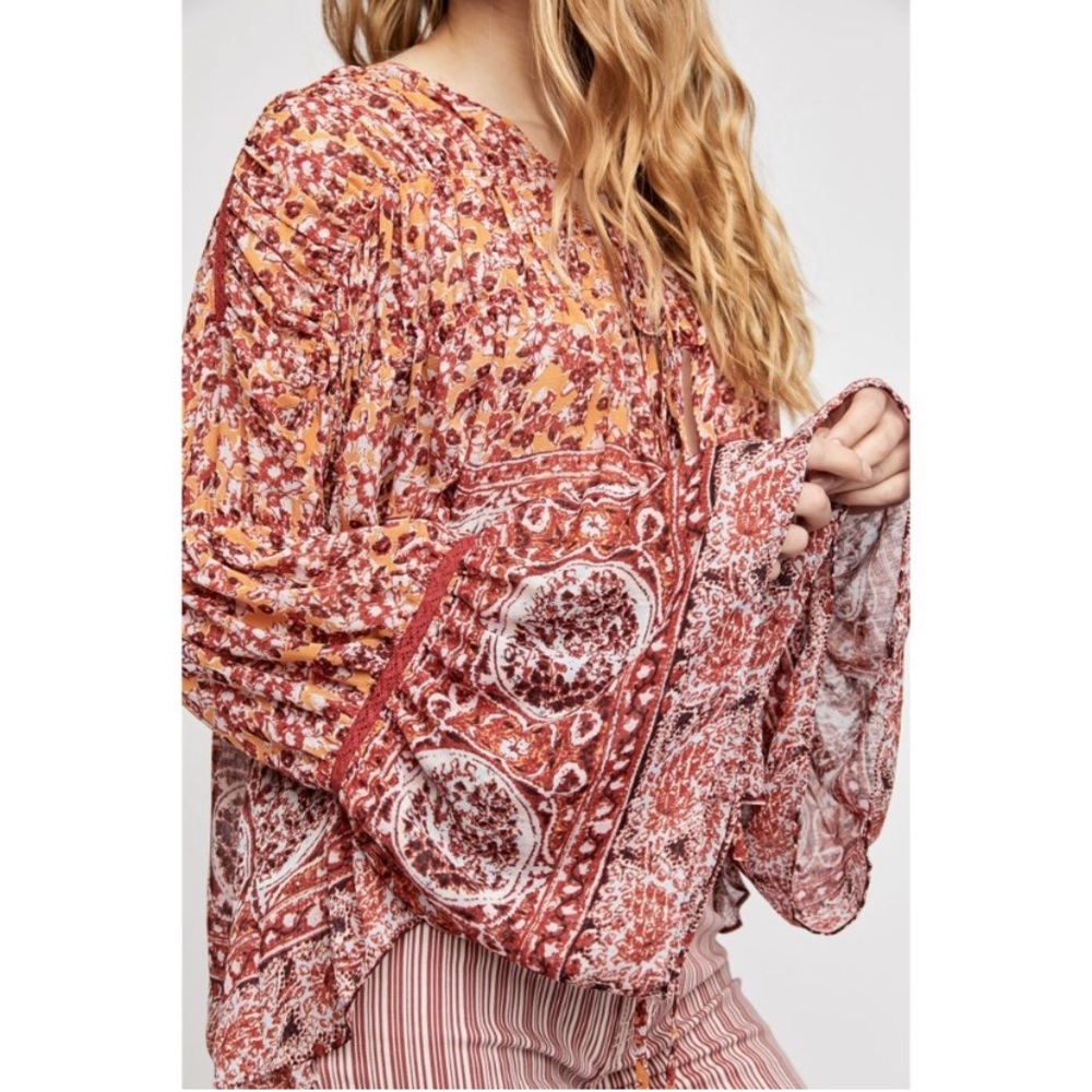 NWT Free People Lorraine Tiered Kimono Boho Pheasant Top Blouse - Picture 4 of 10